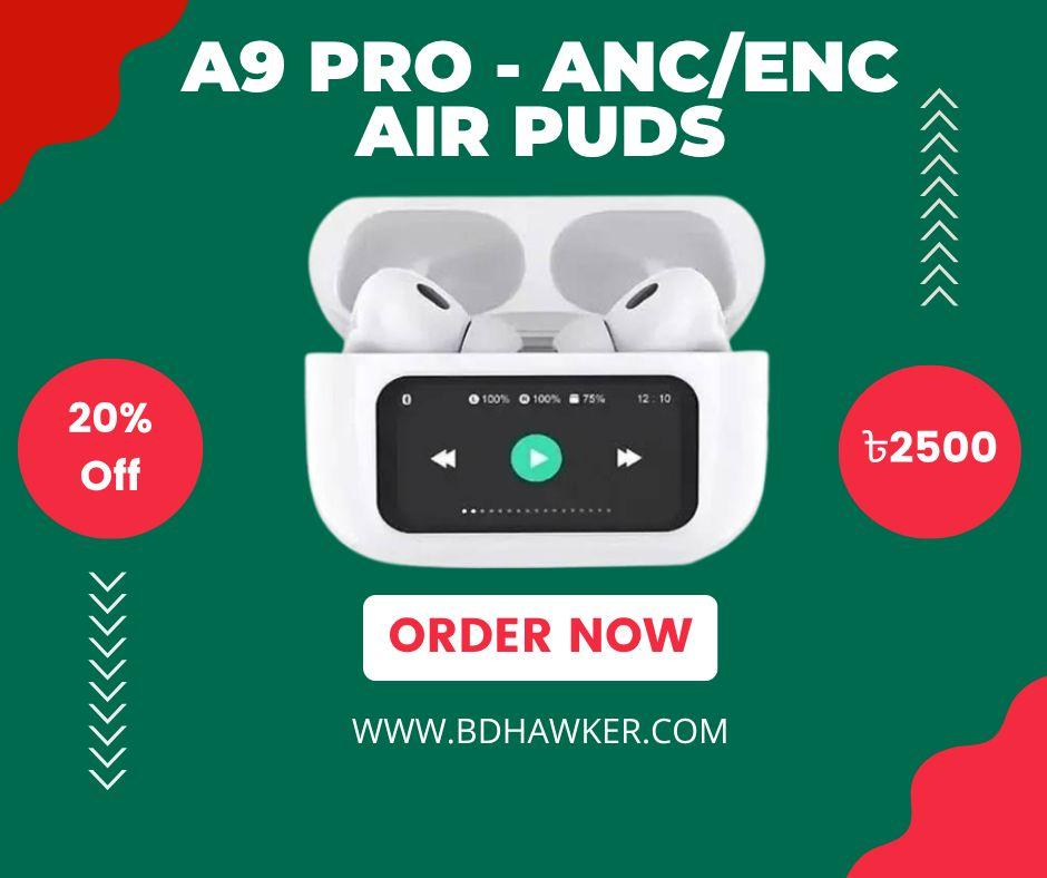 A9 Pro ANC/ENC Double Dark Noise Reduction Touch Control Wireless Earbuds With Smart Display