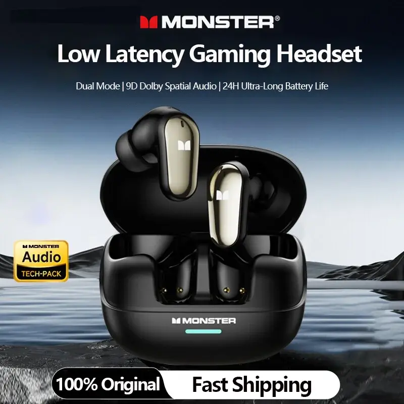 Monster MQT50 Wireless Bluetooth 5.4 Earphones 24H Long Battery Life Headphones Low Game Latency Immersive Listening Headset